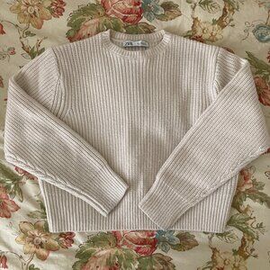 Zara Cropped Knit Sweater in Cream